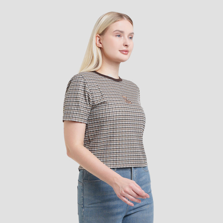 Nevada Textured Checked Bear Kaos Wanita