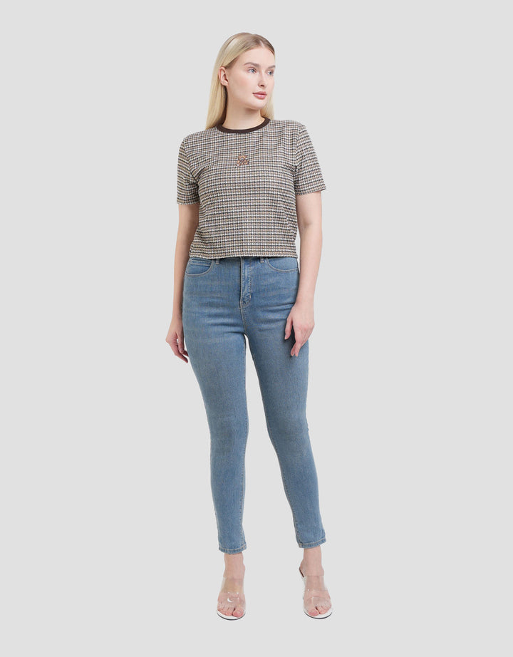 Nevada Textured Checked Bear Kaos Wanita