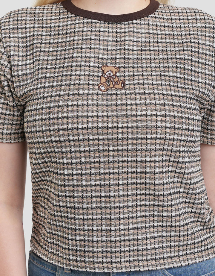 Nevada Textured Checked Bear Kaos Wanita