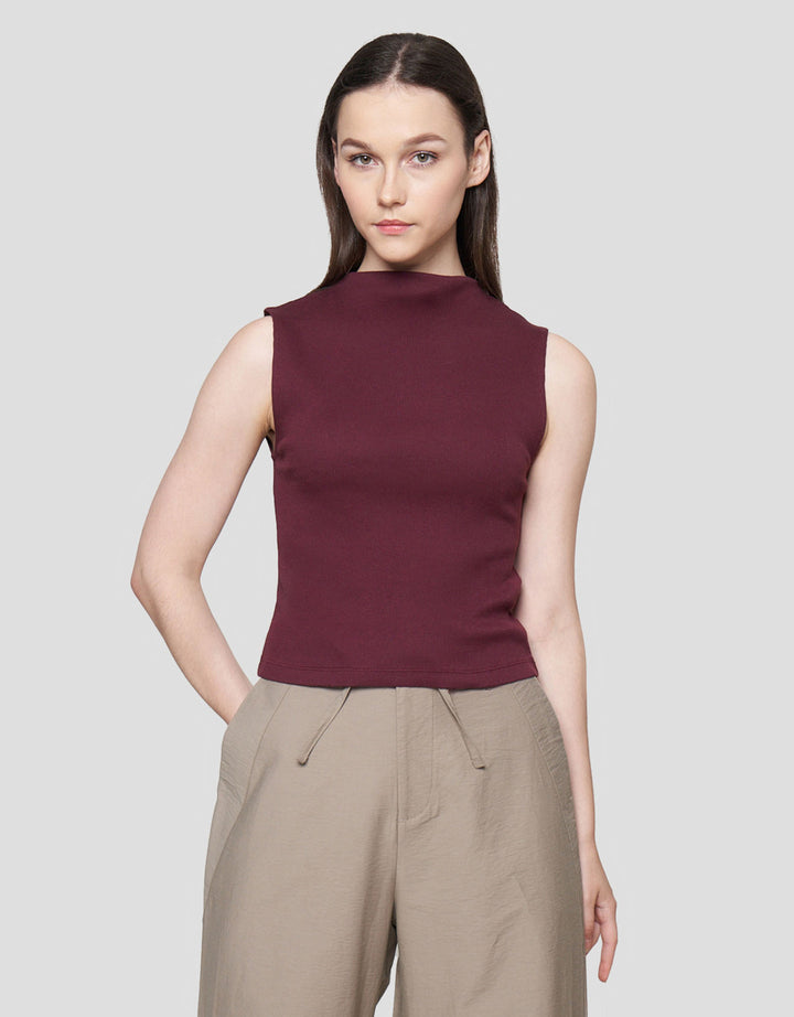 Nevada Solid Rib High Neck Kaos Tanktop Wanita