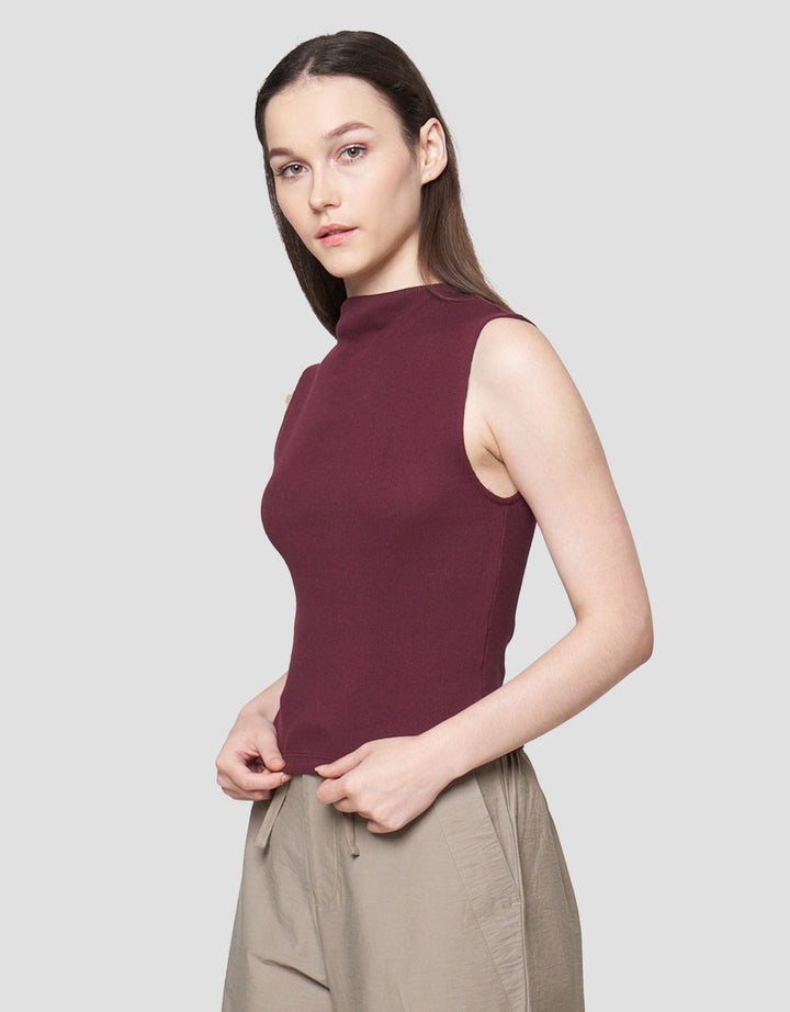 Nevada Solid Rib High Neck Kaos Tanktop Wanita