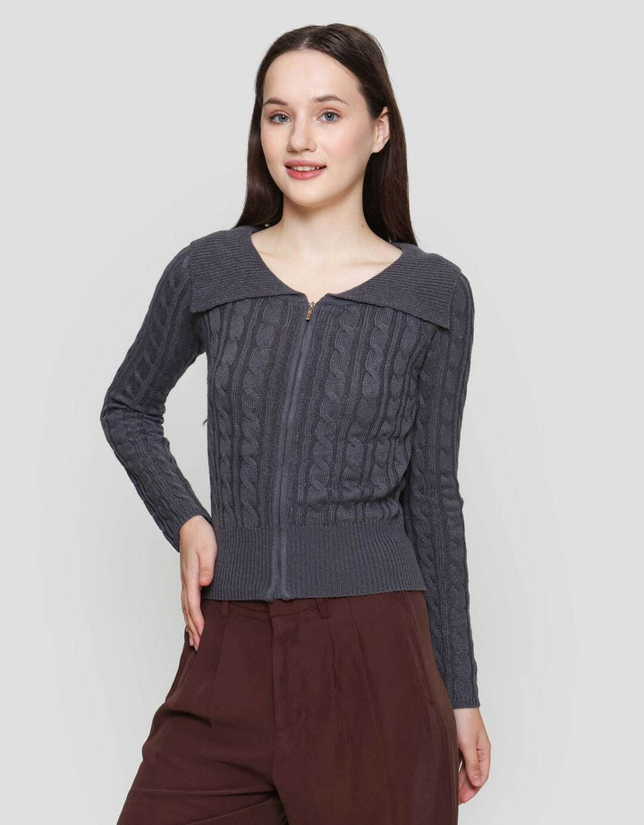 Nevada Crop Flat Knit Zipper Cable Jaket Wanita