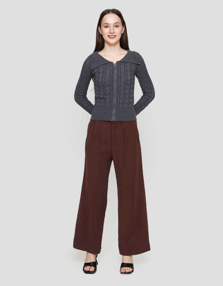 Nevada Crop Flat Knit Zipper Cable Jaket Wanita