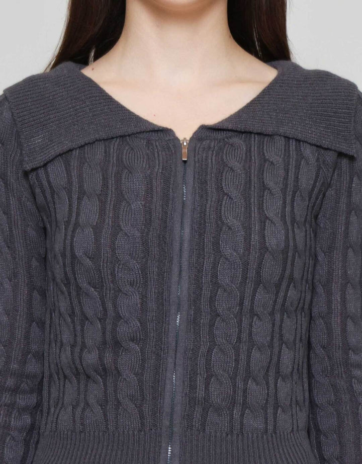 Nevada Crop Flat Knit Zipper Cable Jaket Wanita