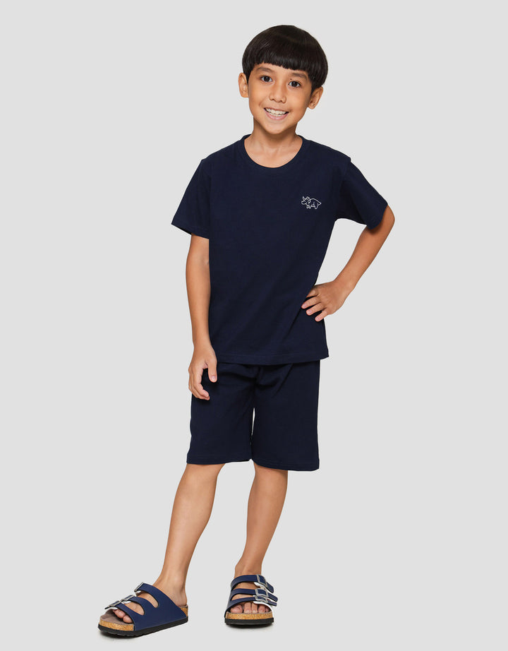 Little M Polos Dino Rhino Bordir Pakaian Setelan Anak Laki-laki