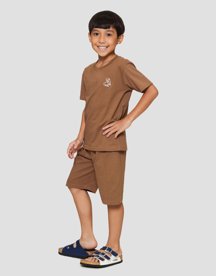 Little M Polos Dino Tyranno Bordir Pakaian Setelan Anak Laki-laki