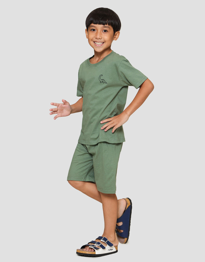 Little M Polos Dino Apato Bordir Pakaian Setelan Anak Laki-laki