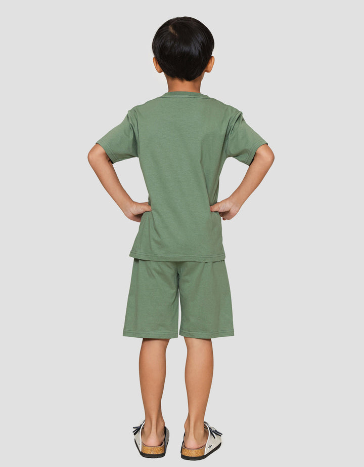 Little M Polos Dino Apato Bordir Pakaian Setelan Anak Laki-laki