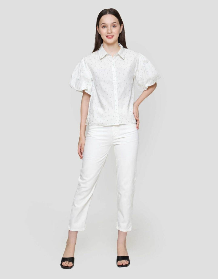 Nevada Print Balloon Sleeve Blouse Wanita