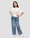 Nevada Wide Leg Kombinasi Pinggang Celana Denim Anak Perempuan