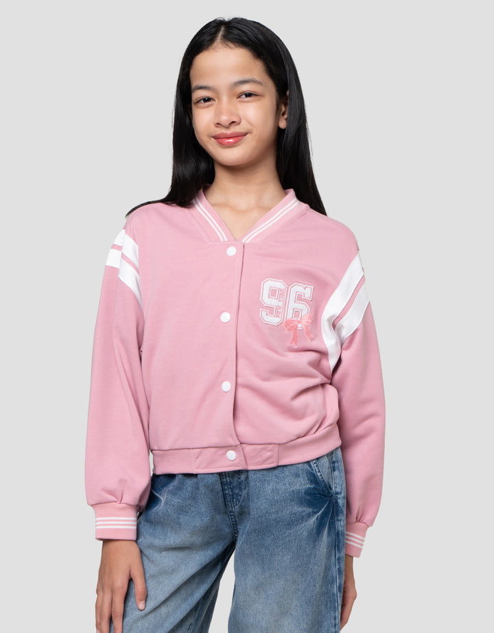Nevada Varcity Embro Number Ribbon Jaket Bomber Anak Perempuan