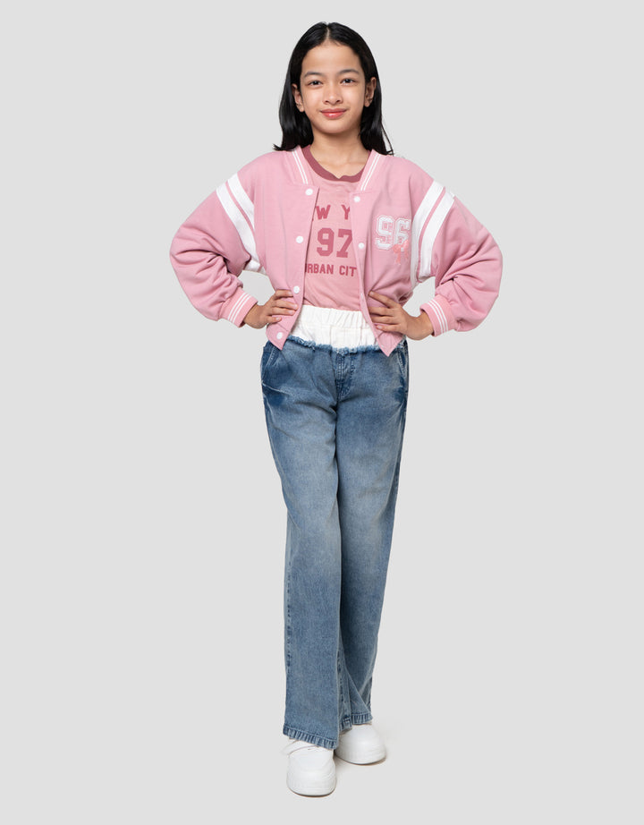 Nevada Varcity Embro Number Ribbon Jaket Bomber Anak Perempuan