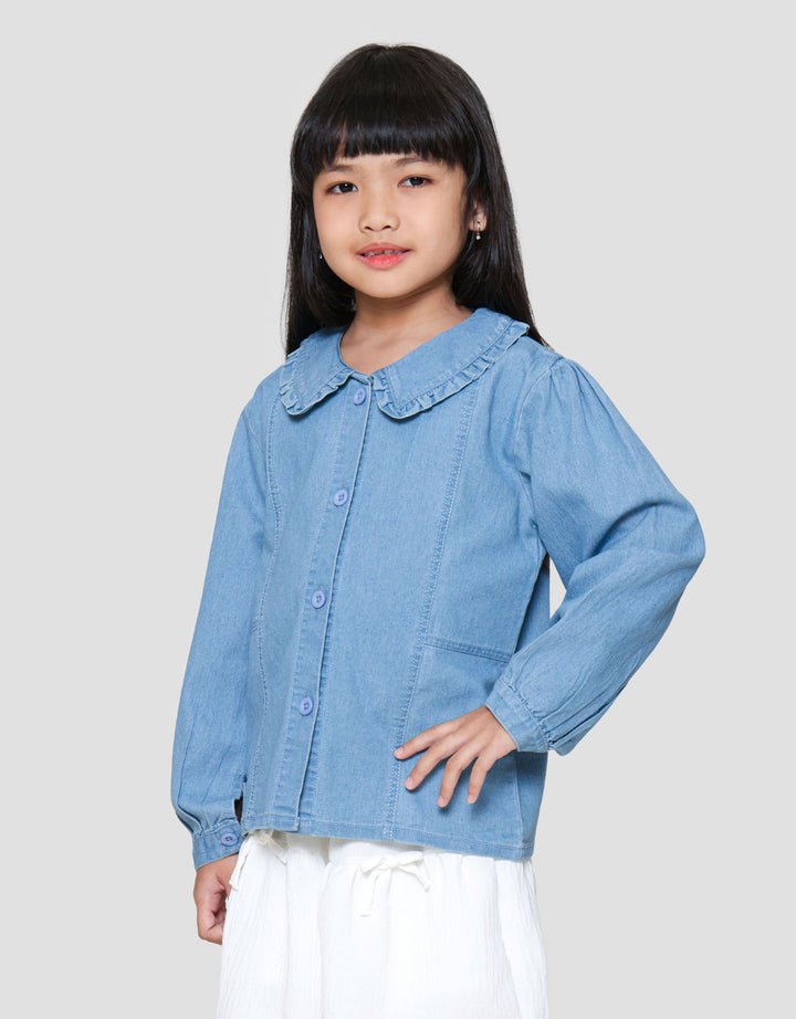 Little M Outer Kerah Ruffle Jaket Denim Anak Perempuan