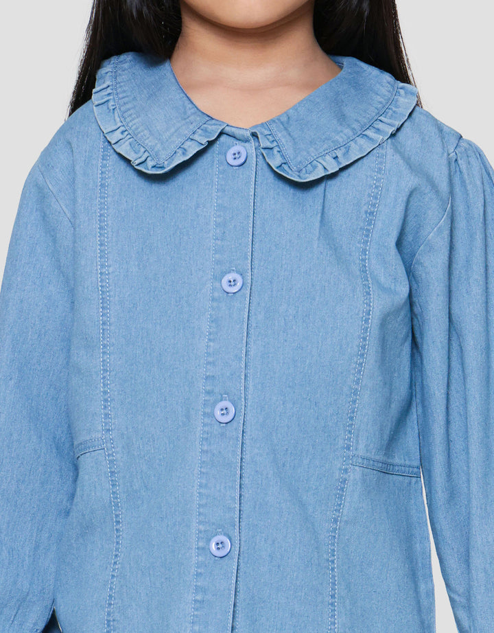 Little M Outer Kerah Ruffle Jaket Denim Anak Perempuan