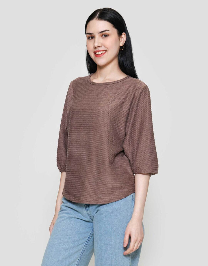 St. Yves Stripy Texture Knit With Elasticated Sleeve Kaos Wanita