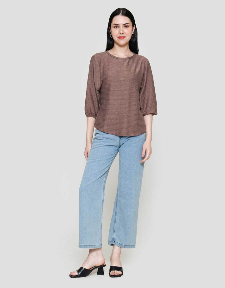 St. Yves Stripy Texture Knit With Elasticated Sleeve Kaos Wanita