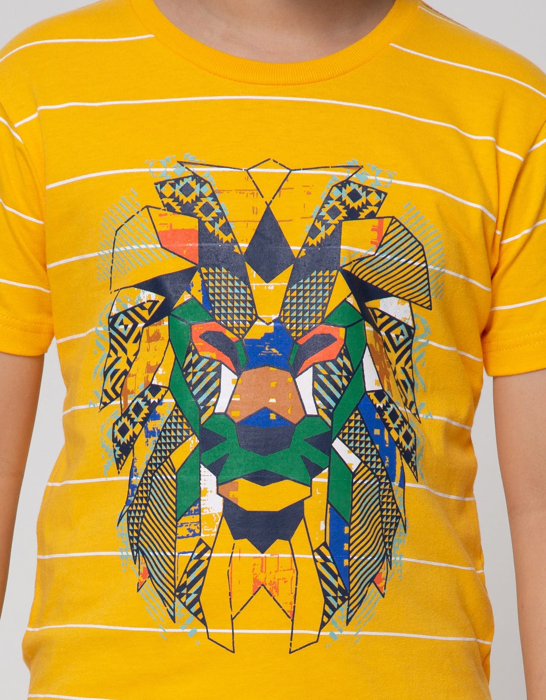 Little M Short Sleeve T-Shirt Print Stripe Lion Application Pocket