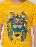 Little M Short Sleeve T-Shirt Print Stripe Lion Application Pocket