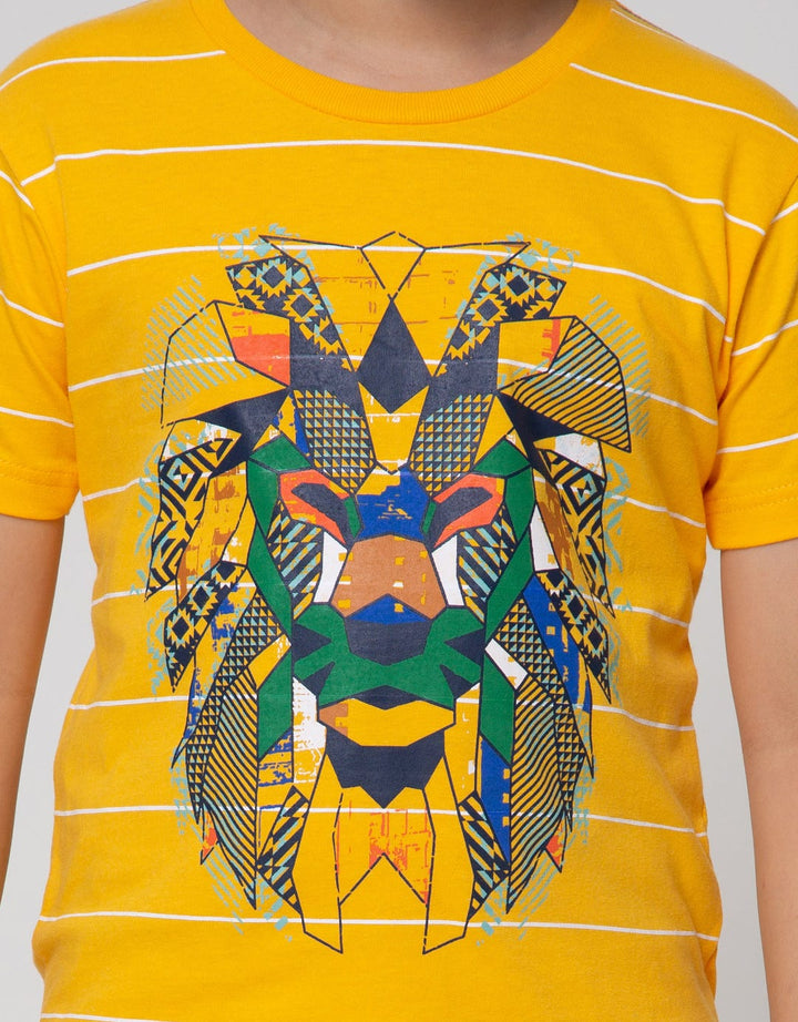 Little M Short Sleeve T-Shirt Print Stripe Lion Application Pocket