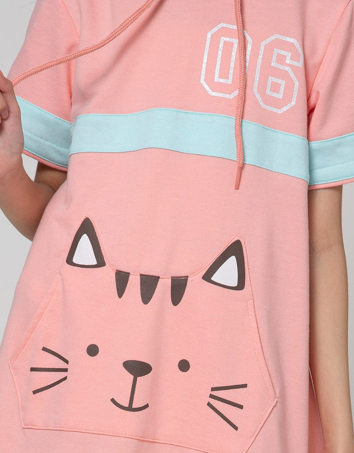 Aero Short Sleeve Dress Hoodie Cool Cat Face