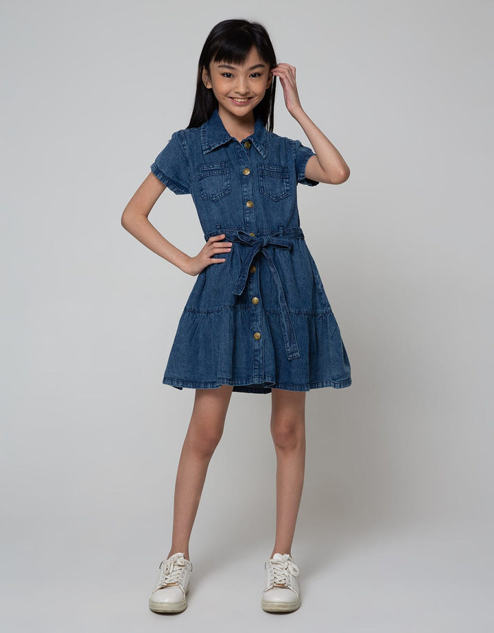 Aero Short Sleeve Dress Krah Buttoned Down Kantong
