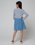 Aero Long Sleeve Dress Striped Cat Face Denim