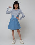 Aero Long Sleeve Dress Striped Cat Face Denim