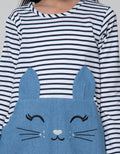 Aero Long Sleeve Dress Striped Cat Face Denim
