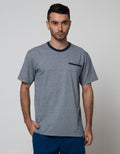 Cole Short Sleeve T-Shirt Stripe Round Neck Fider Kantong