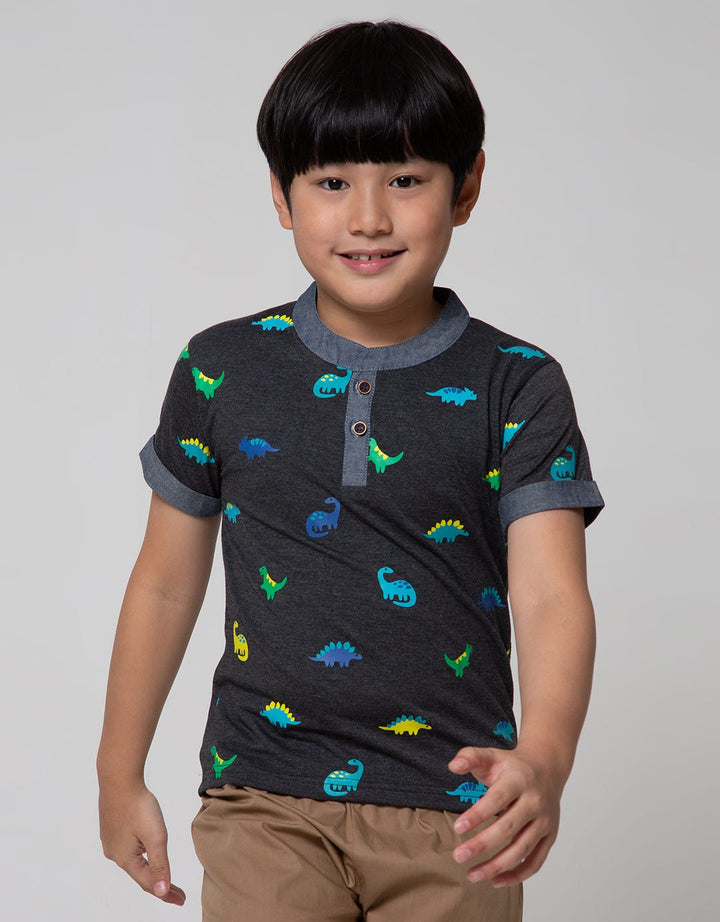 Little M Short Sleeve T-Shirt Henley Print Dino