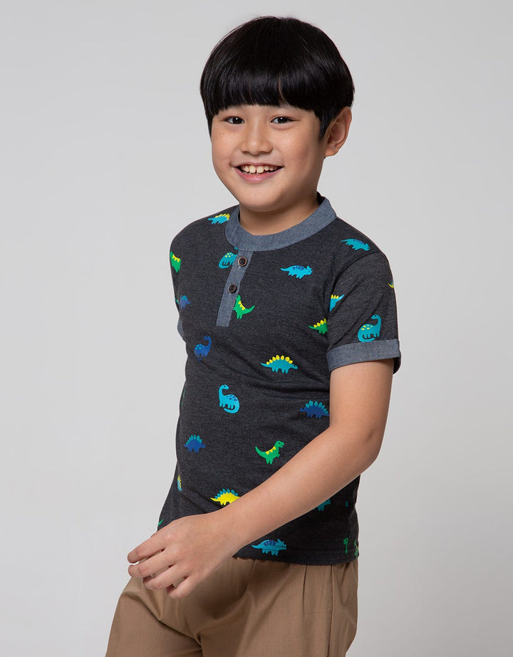 Little M Short Sleeve T-Shirt Henley Print Dino