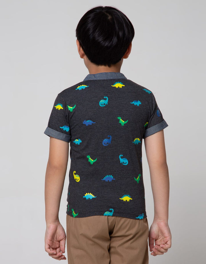 Little M Short Sleeve T-Shirt Henley Print Dino