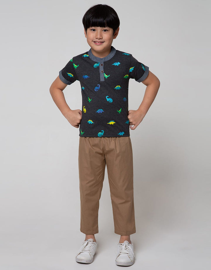 Little M Short Sleeve T-Shirt Henley Print Dino