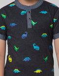 Little M Short Sleeve T-Shirt Henley Print Dino