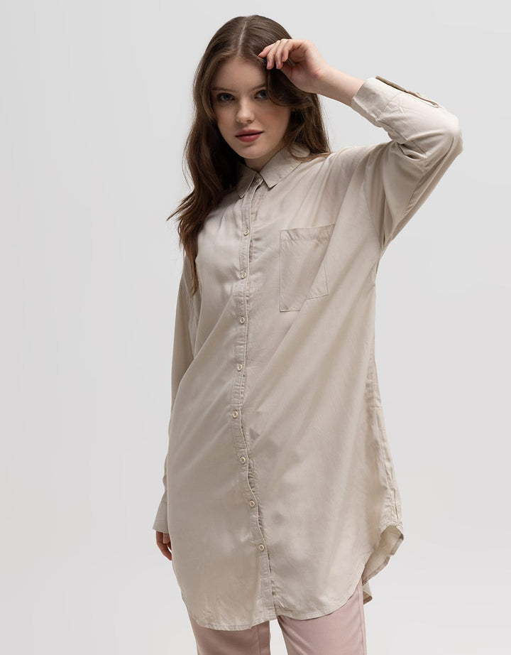 Logo Jeans Mori Khaki Long Sleeve Dress