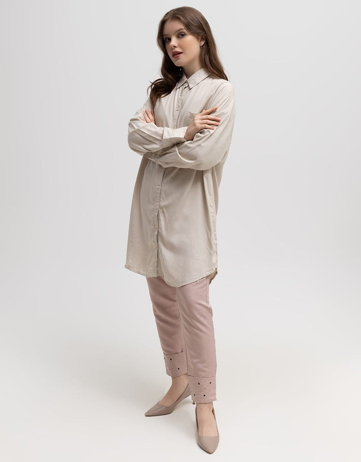Logo Jeans Mori Khaki Long Sleeve Dress