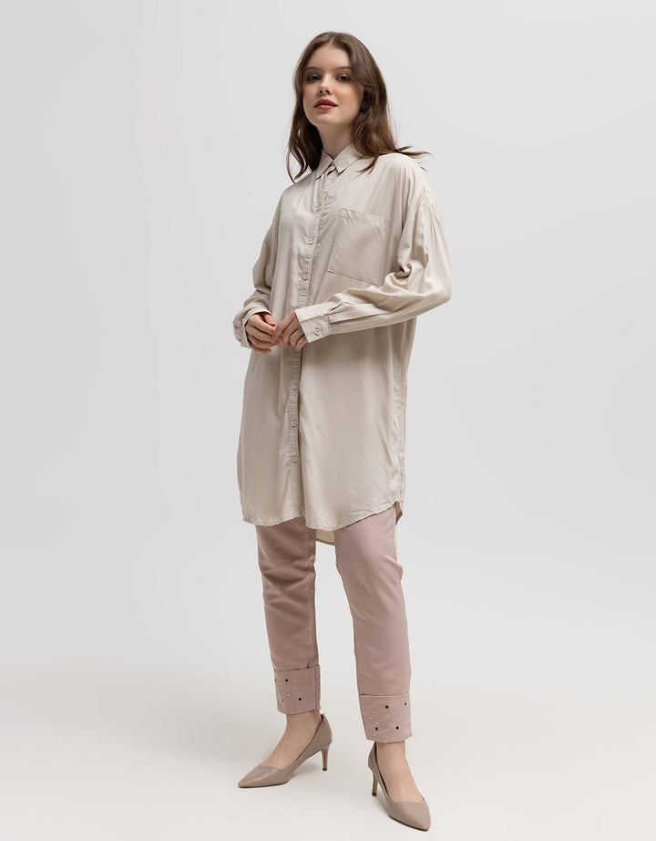 Logo Jeans Mori Khaki Long Sleeve Dress