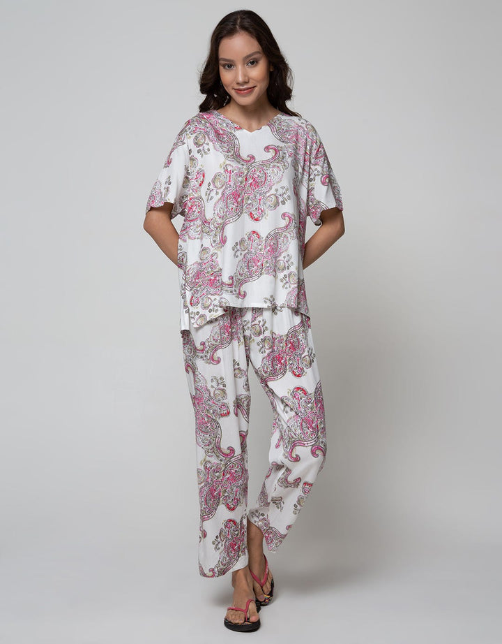 St. Yves Short Sleeve Pajama Pants Flower Abstract