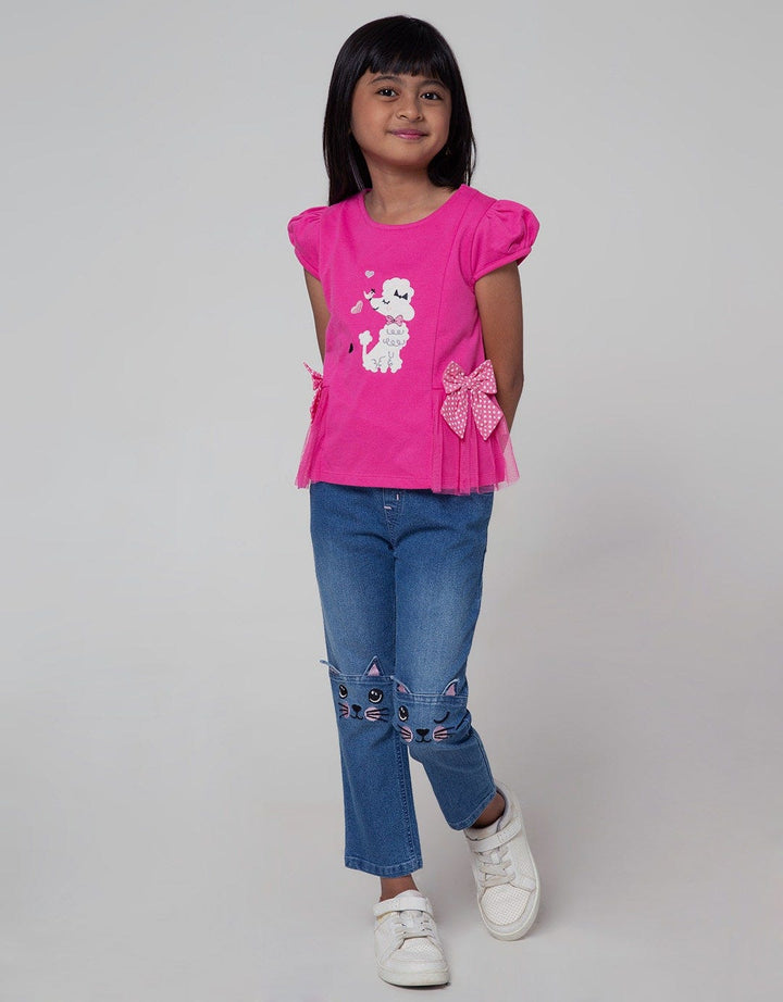 Little M Short Sleeve T-Shirt Ss Puff Hand Ruffle Pita Poodle