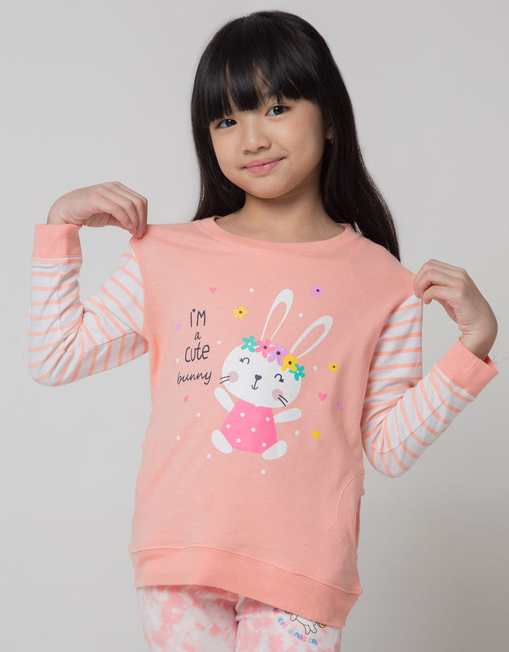 Little M Long Sleeve T-Shirt Rib Print Cat Meow
