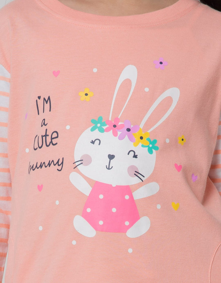Little M Long Sleeve T-Shirt Rib Print Cat Meow