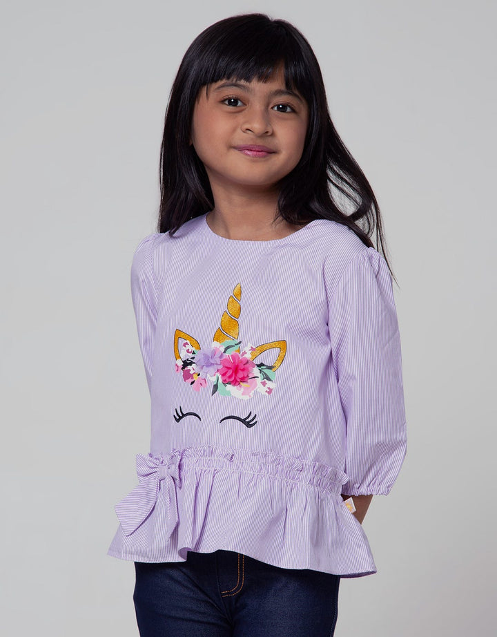 Little M Short Sleeve Shirt Woven Salur Bawah Ruffle