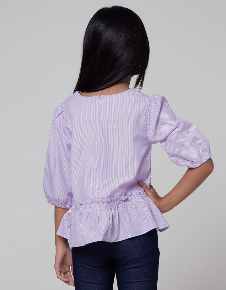 Little M Short Sleeve Shirt Woven Salur Bawah Ruffle