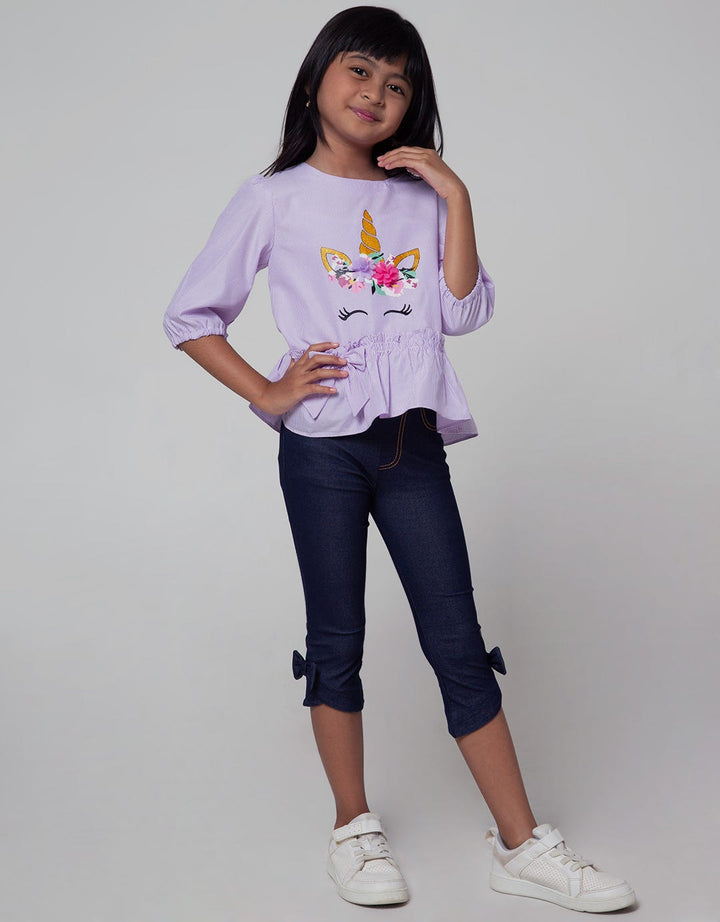 Little M Short Sleeve Shirt Woven Salur Bawah Ruffle