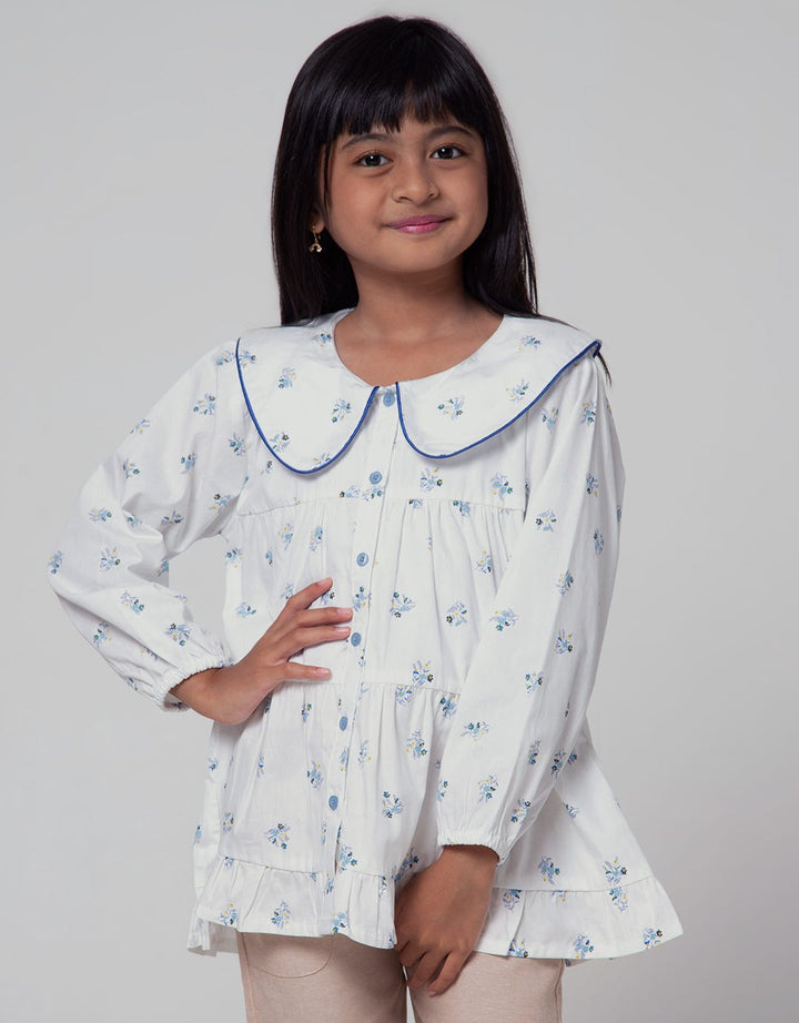 Little M Long Sleeve Shirt Floral Printed Stacked Collar Blouse