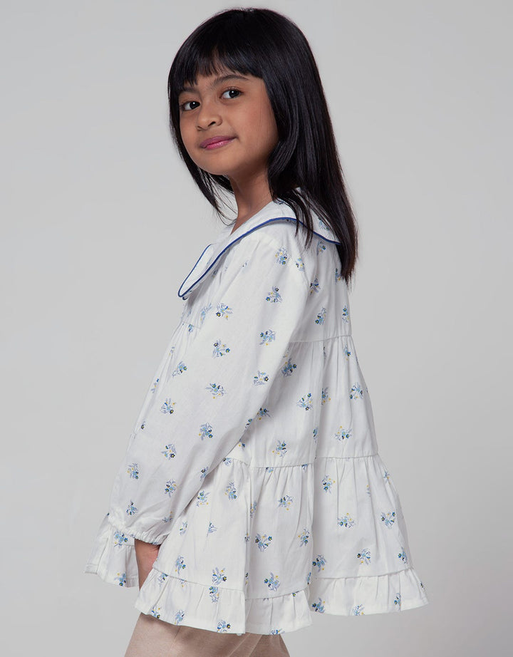Little M Long Sleeve Shirt Floral Printed Stacked Collar Blouse