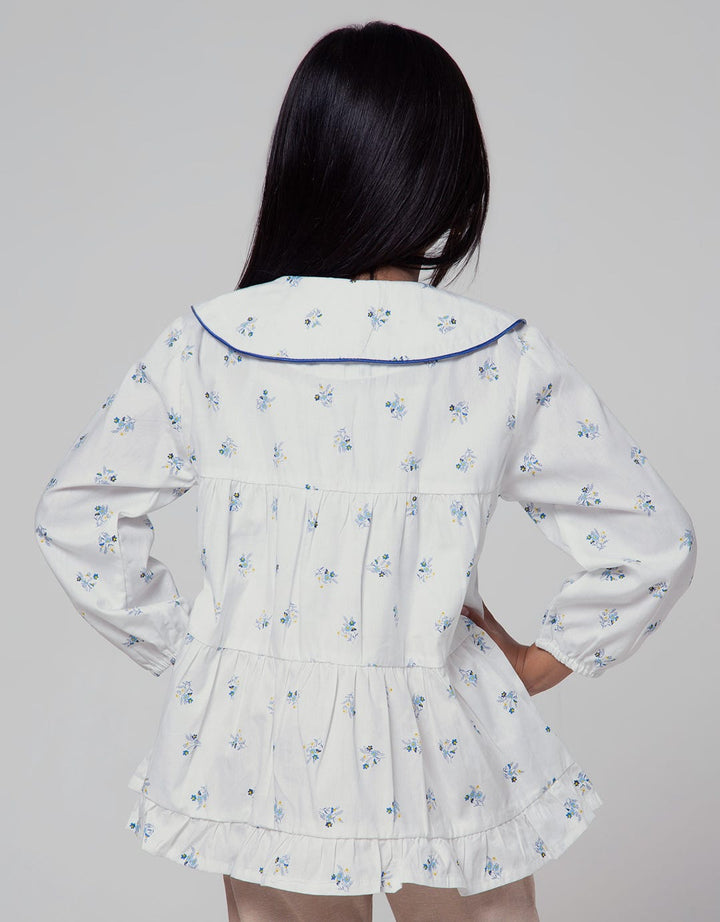 Little M Long Sleeve Shirt Floral Printed Stacked Collar Blouse