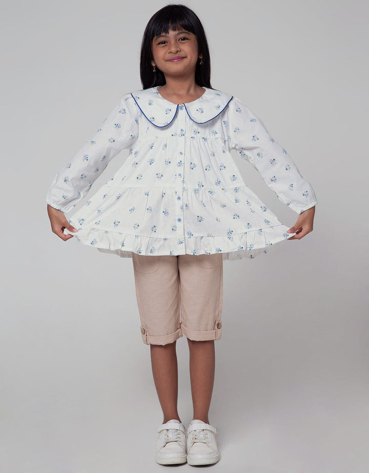 Little M Long Sleeve Shirt Floral Printed Stacked Collar Blouse
