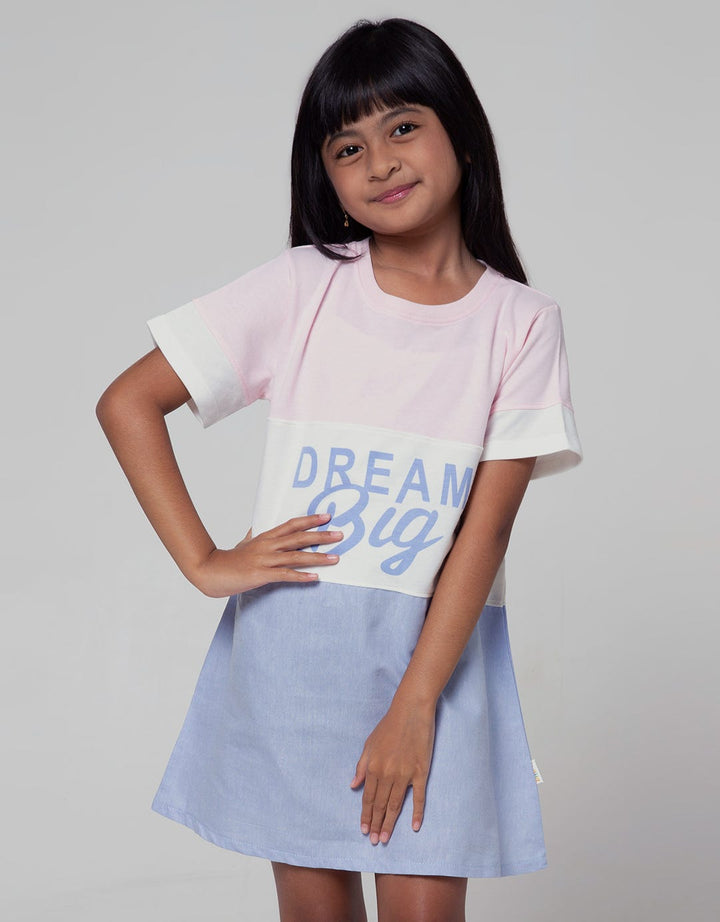 Little M Short Sleeve Midi Dress Short Sleeve Cut N Sewn Chambray Combination