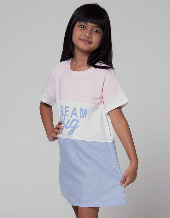 Little M Short Sleeve Midi Dress Short Sleeve Cut N Sewn Chambray Combination